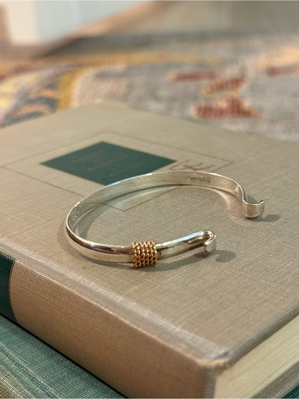 Sterling Silver 14K Gold Hook Bracelet Cuff Caribbean Knot 925 Two Tone